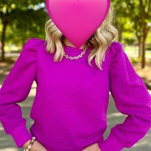 JODIFL Magenta Puff Sleeve Textured Top